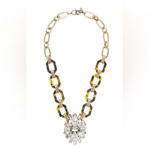J CREW Tortoise Link Gold Tone and Crystal Long Pendant Necklace